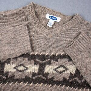 Vintage 90s Old Navy Men V-Neck Wool Blend Fair Isle Pattern Geometric Sweater M